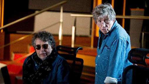 Presser Gbor s Kern Andrs a Gondolj rm bettdalnak videoklip-forgatsn, Budapesten, 2015. november 27‑n – MTI-fot: Balogh Zoltn